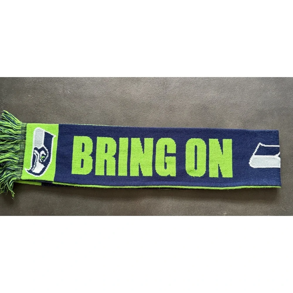 Seattle Seahawks Scarf Bring On The 12 Navy Blue Green Knit Fan Scarf 60 Inch